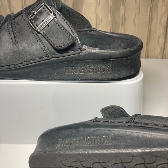 Tatami Birkenstock Women’s 8 Men's 6 Black Leather Clogs Mules Slip On - Picture 12 of 16